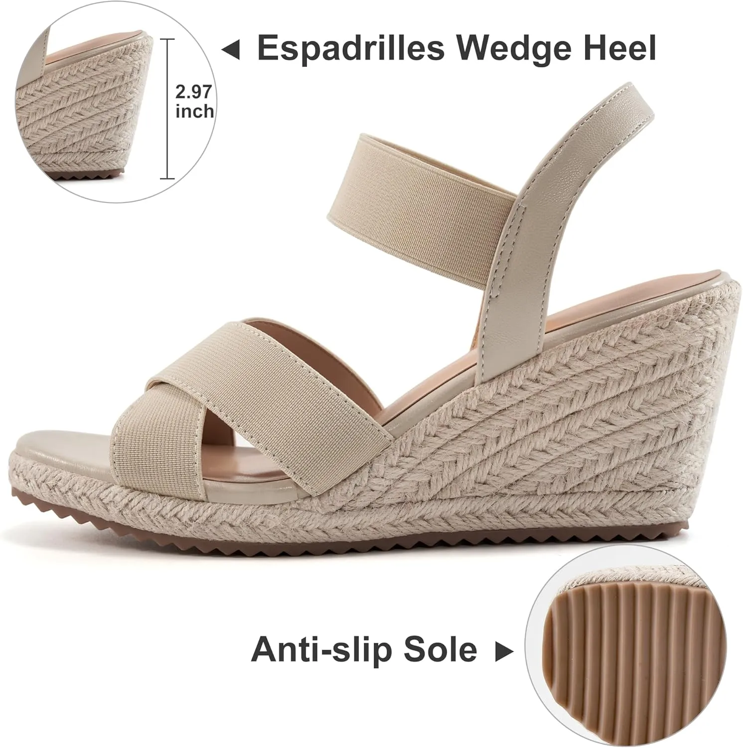 Ablanczoom Espadrilles Wedge Sandals for Women: Dressy Open Toe Ankle Strap Wedges Heels for Womens Comfortable Platform Sandal for Summer Casual Vacation Travel Work