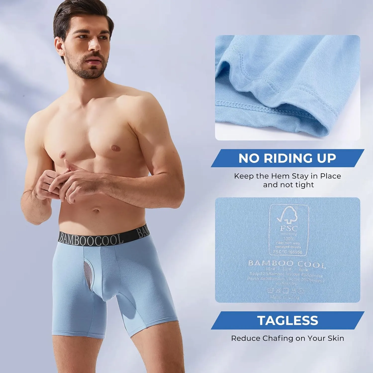 BAMBOO COOL Men's Ultra Breathable Underwear Mesh Boxer Briefs with Lightwight Wasitband,No Ride Up,Multipack