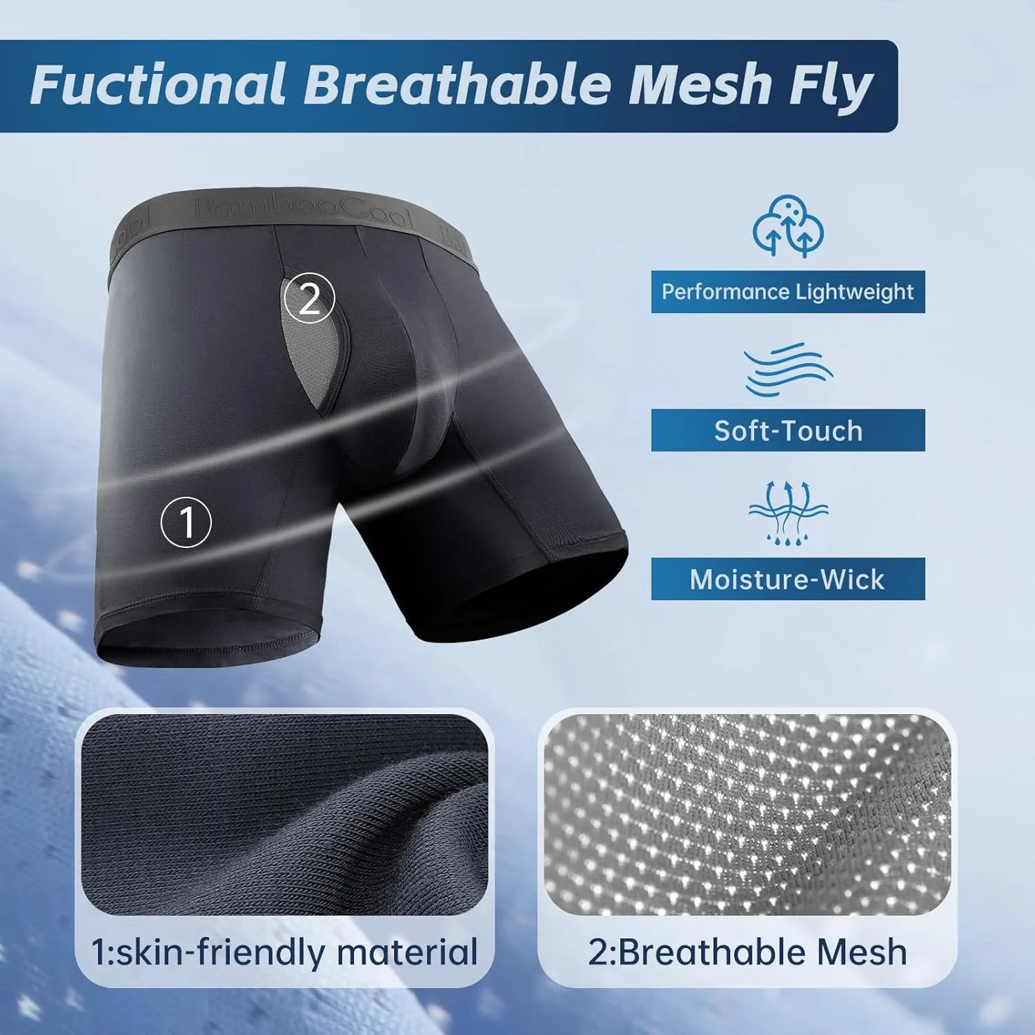 BAMBOO COOL Men's Ultra Breathable Underwear Mesh Boxer Briefs with Lightwight Wasitband,No Ride Up,Multipack