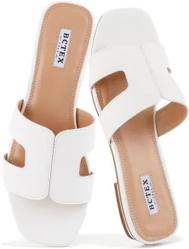 BCTEX COLL Women's Flat Sandals Comfortable Summer Open Toe Slip On Dressy Slide Sandals