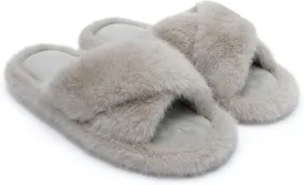 Chantomoo Women's Fuzzy Slippers - Memory Foam, Plush Comfy Bedroom Slides with Anti-Skid Sole