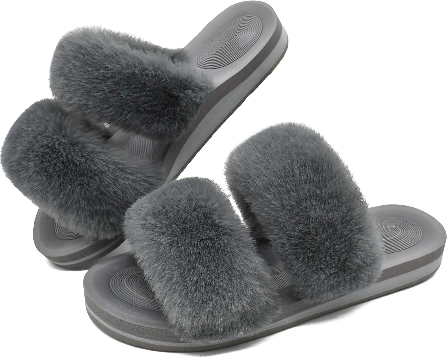 COFACE Fluff Womens Slippers Faux Fur Slip On Orthotic Slippers with Arch Support for Plantar Fasciitis Relief