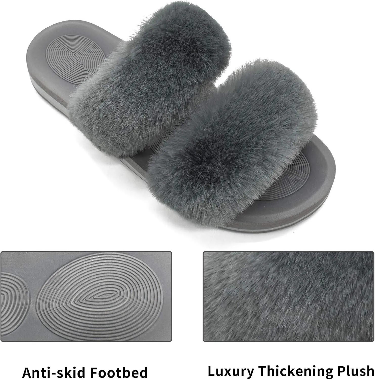 COFACE Fluff Womens Slippers Faux Fur Slip On Orthotic Slippers with Arch Support for Plantar Fasciitis Relief
