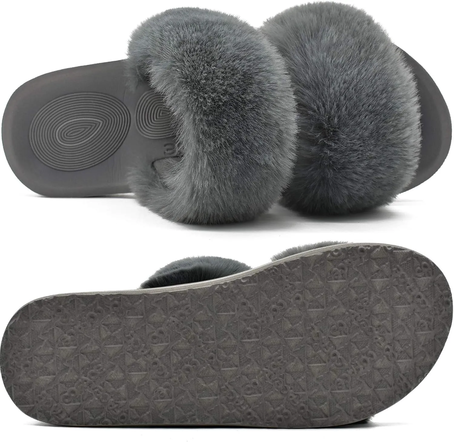 COFACE Fluff Womens Slippers Faux Fur Slip On Orthotic Slippers with Arch Support for Plantar Fasciitis Relief