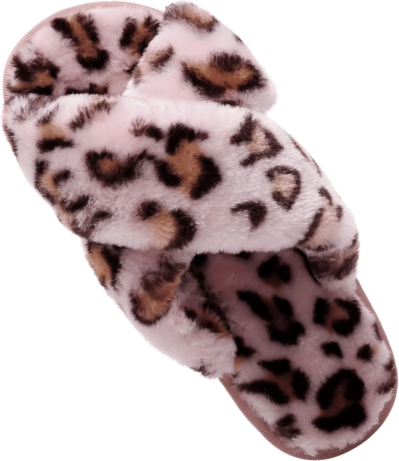 Crazy Lady Women's Fuzzy Fluffy House Slippers Cute Plush Memory Foam Shoes Cross Band Indoor Outdoor Open Toe Sandals