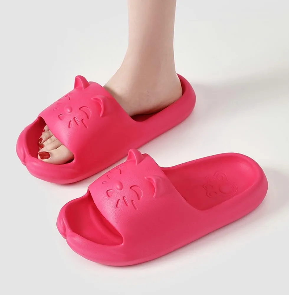 Cute Slippers Shower Shoes for Women Men Bathroom Sandals Non-Slip Cartoon Cat Shaped Indoor Outdoor Summer Slippers