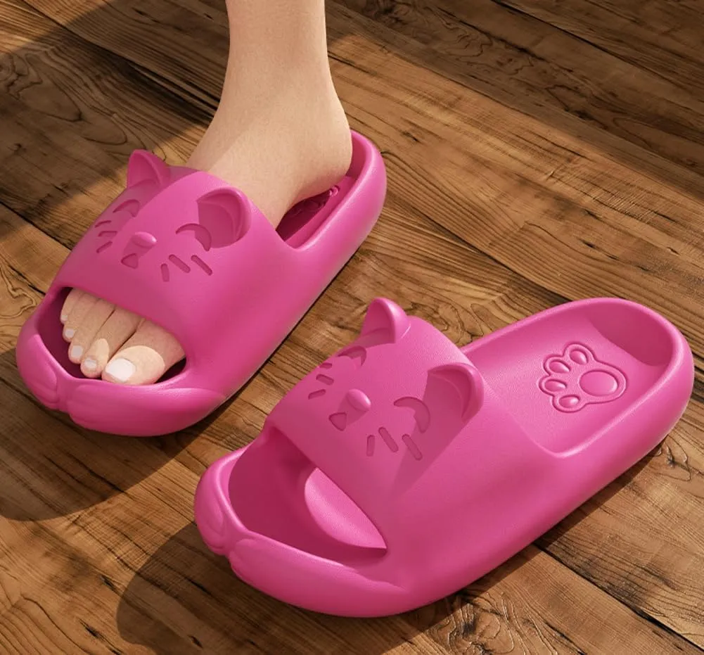 Cute Slippers Shower Shoes for Women Men Bathroom Sandals Non-Slip Cartoon Cat Shaped Indoor Outdoor Summer Slippers