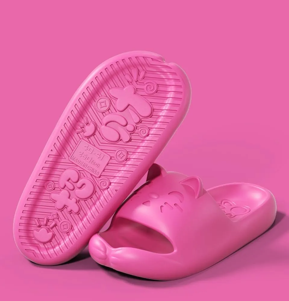 Cute Slippers Shower Shoes for Women Men Bathroom Sandals Non-Slip Cartoon Cat Shaped Indoor Outdoor Summer Slippers