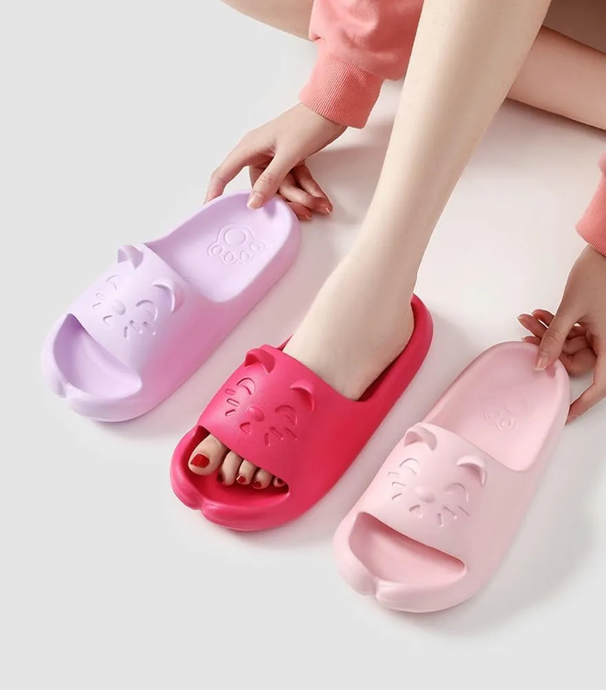 Cute Slippers Shower Shoes for Women Men Bathroom Sandals Non-Slip Cartoon Cat Shaped Indoor Outdoor Summer Slippers