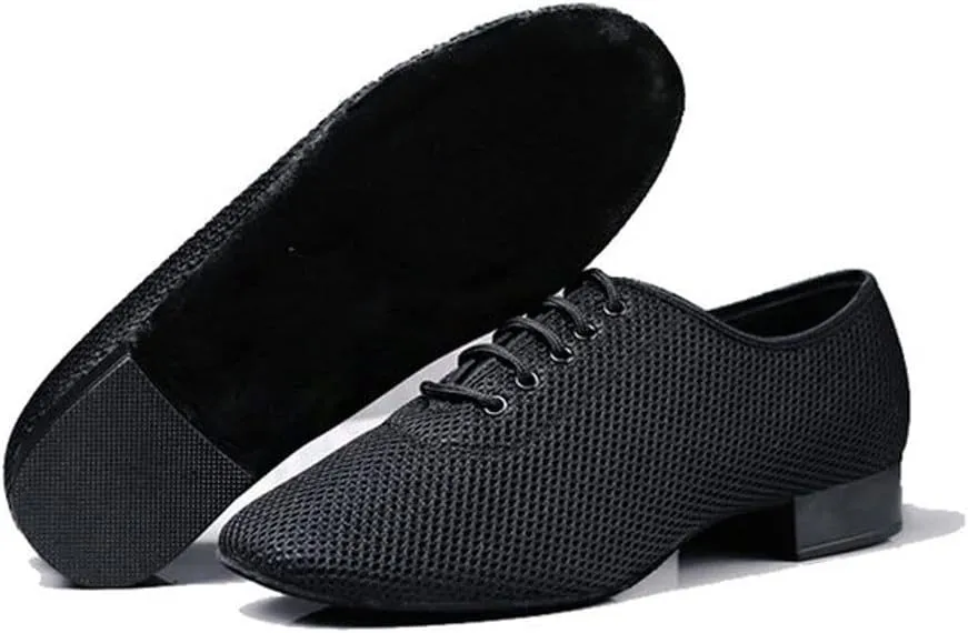 Dance Shoes Man Dancing Shoes Ballroom Black Low Heeled 3cm Large Size 45 Boy Jazz Soft Sole Men's Shoes(7.5)