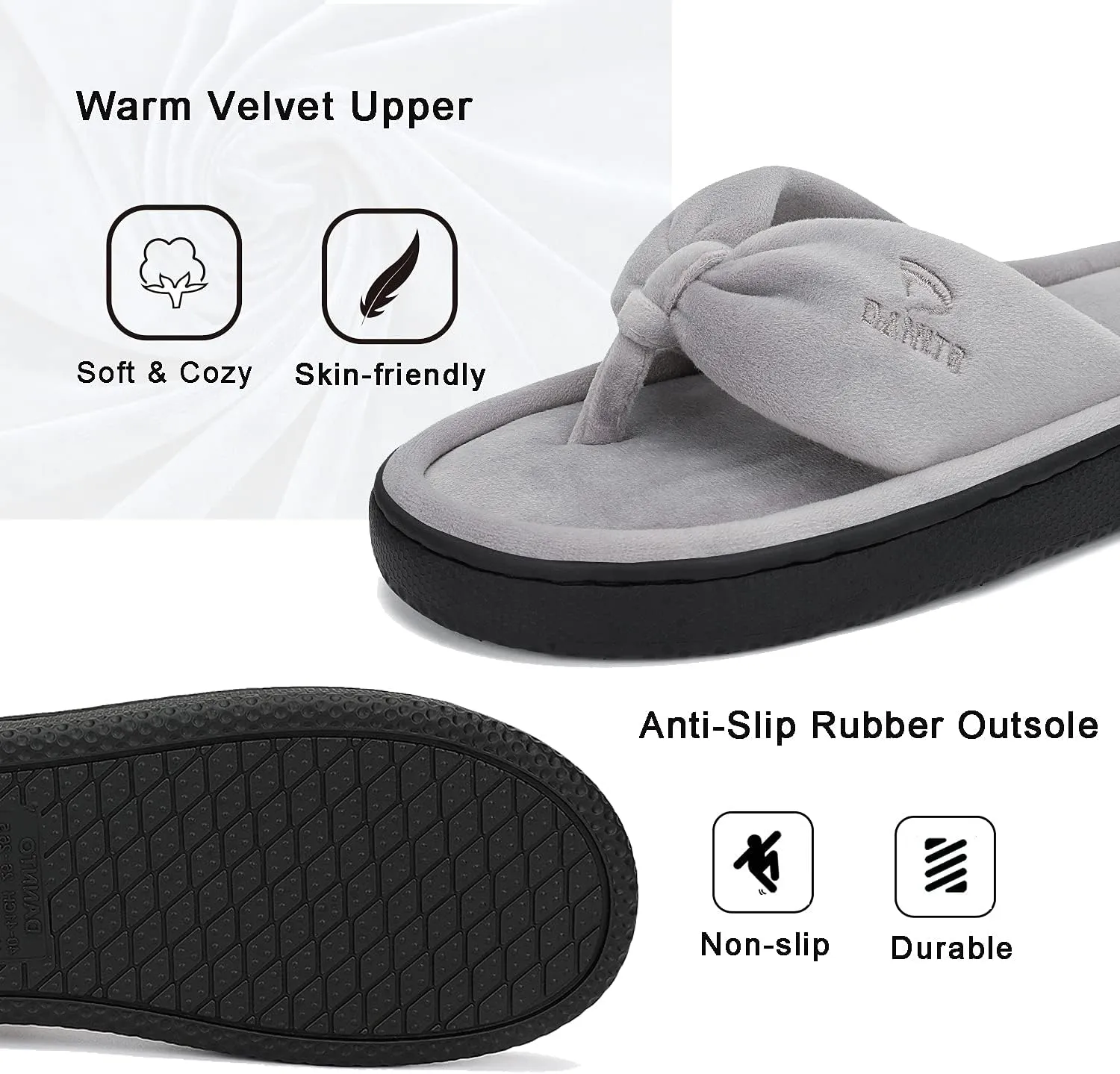 Dannto Women's House Slippers Memory Foam Flip Flops Thong Indoor Shoes Open Toe