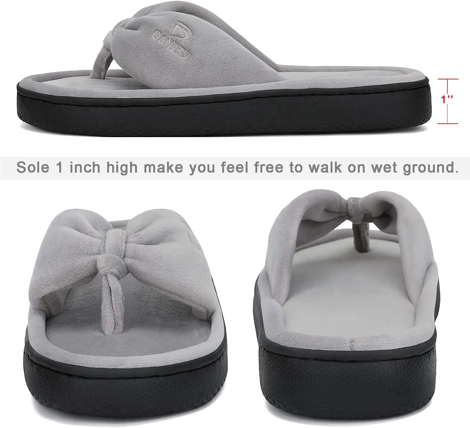 Dannto Women's House Slippers Memory Foam Flip Flops Thong Indoor Shoes Open Toe