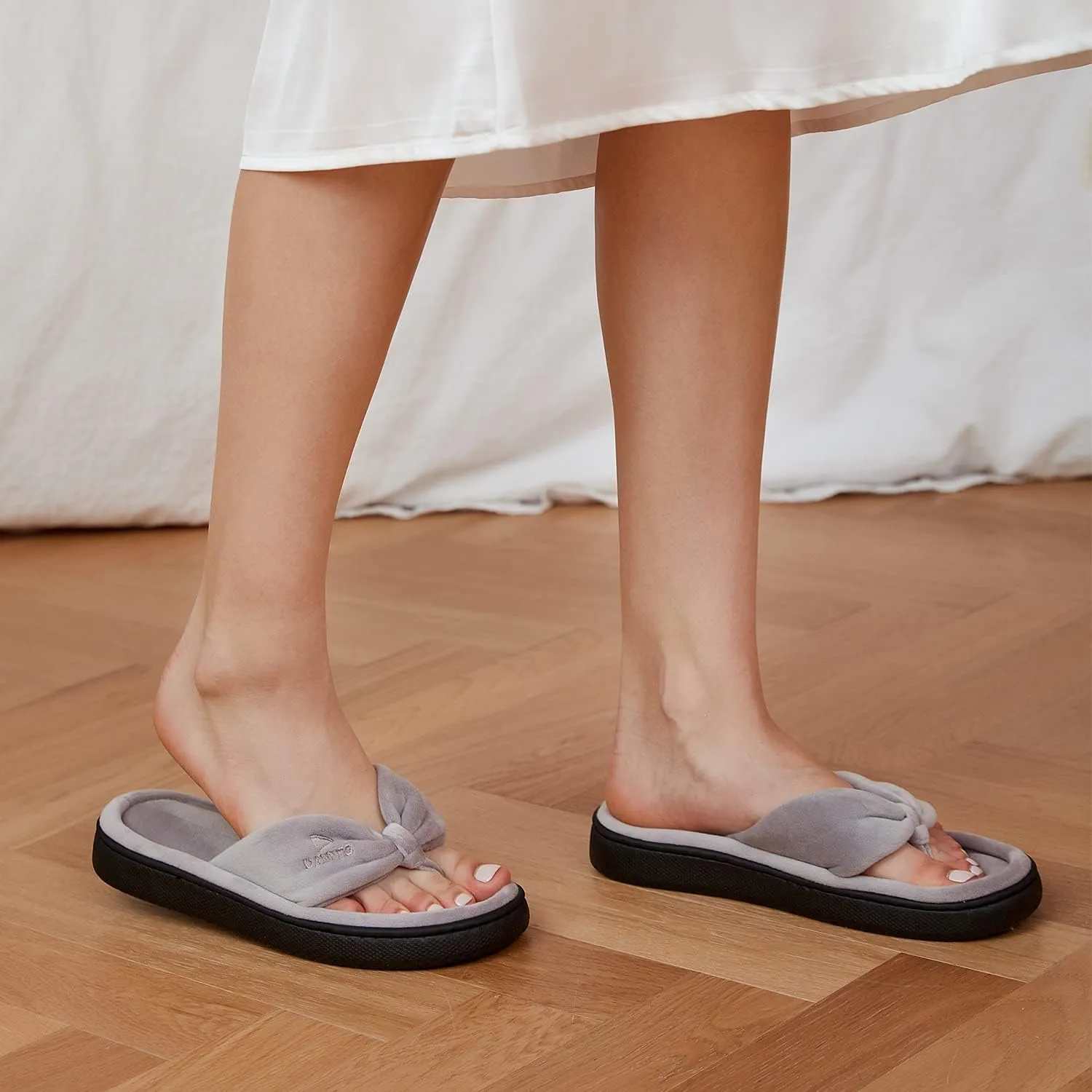 Dannto Women's House Slippers Memory Foam Flip Flops Thong Indoor Shoes Open Toe