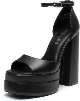 DREAM PAIRS High Heels Chunky Block Platform Heels for Women Ankle Strap Sexy Open Square Toe Heels Dressy Pumps Sandals