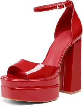 DREAM PAIRS High Heels Chunky Block Platform Heels for Women Ankle Strap Sexy Open Square Toe Heels Dressy Pumps Sandals