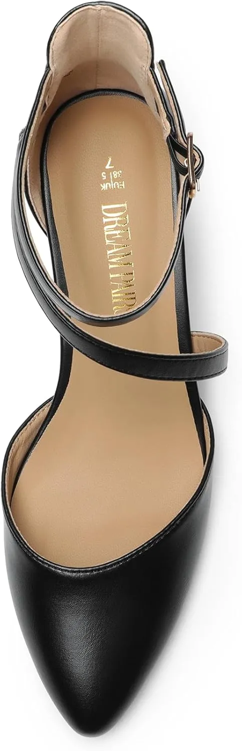 DREAM PAIRS Women's Closed Pointed Toe Low Chunky Heels Pumps Ankle Strap Wedding Business Dressy Shoes