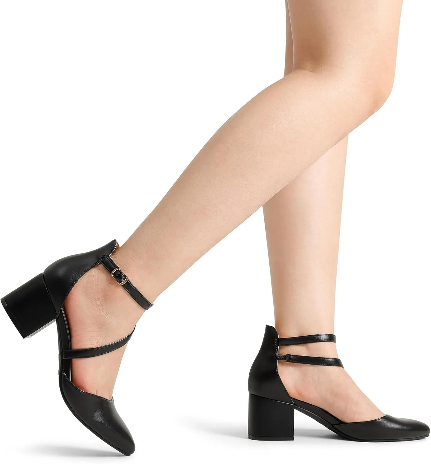 DREAM PAIRS Women's Closed Pointed Toe Low Chunky Heels Pumps Ankle Strap Wedding Business Dressy Shoes