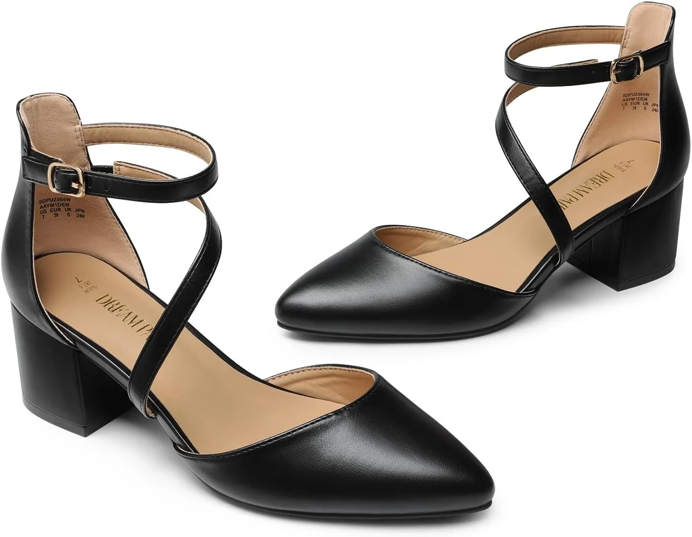 DREAM PAIRS Women's Closed Pointed Toe Low Chunky Heels Pumps Ankle Strap Wedding Business Dressy Shoes