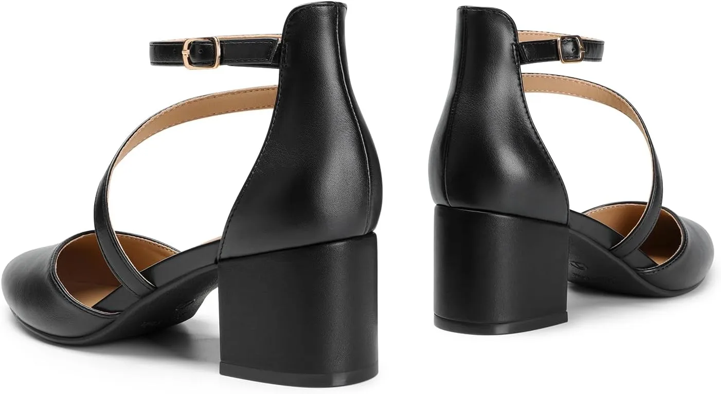 DREAM PAIRS Women's Closed Pointed Toe Low Chunky Heels Pumps Ankle Strap Wedding Business Dressy Shoes