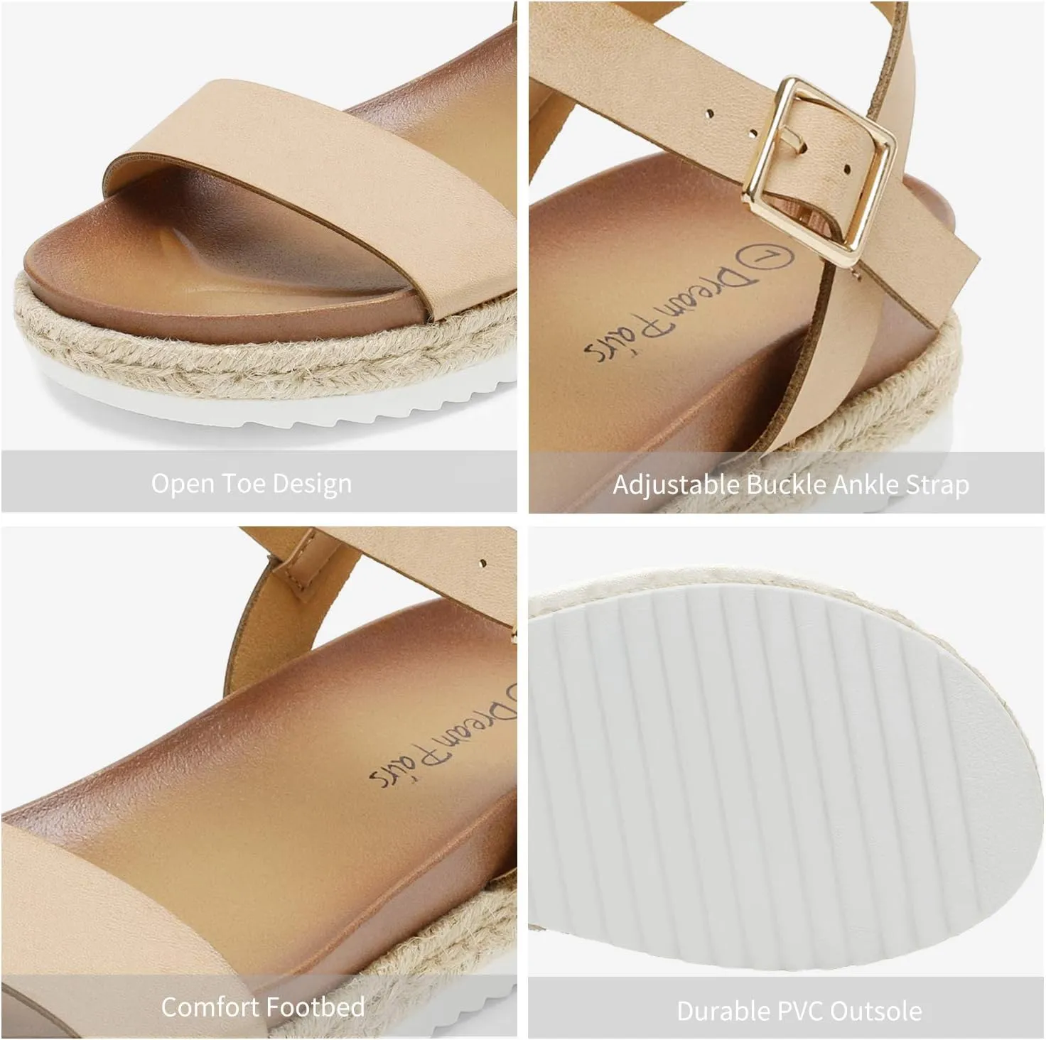 DREAM PAIRS Womens Open Toe Ankle Strap Espadrille Casual Flatform Platform Wedge Sandals