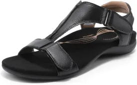 DREAM PAIRS Womens Sandals Arch Support T-Strap Orthopedic Flat Sandals Comfortable Summer Shoes