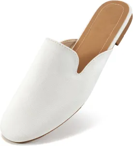 Ecetana Mules for Women Flats Shoes: Comfortable Slip On Casual Work Slides Round Toe Backless Loafers
