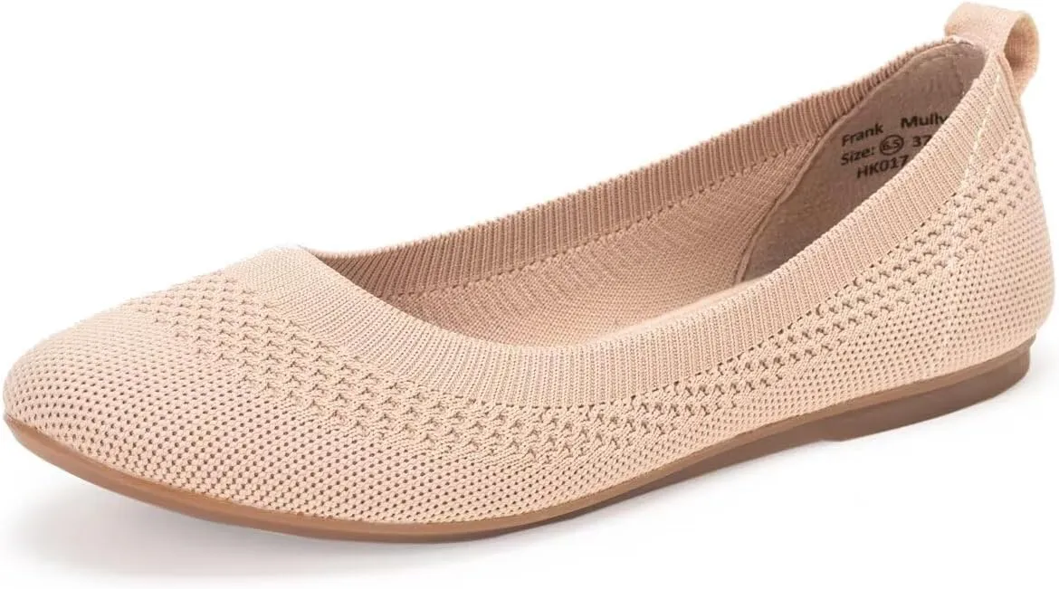 Frank Mully Womens Ballet Flat Shoes Knit Dress Shoes Round Toe Slip On Ballerina Walking Flats Shoes for Woman Low Wedge Comfort Soft