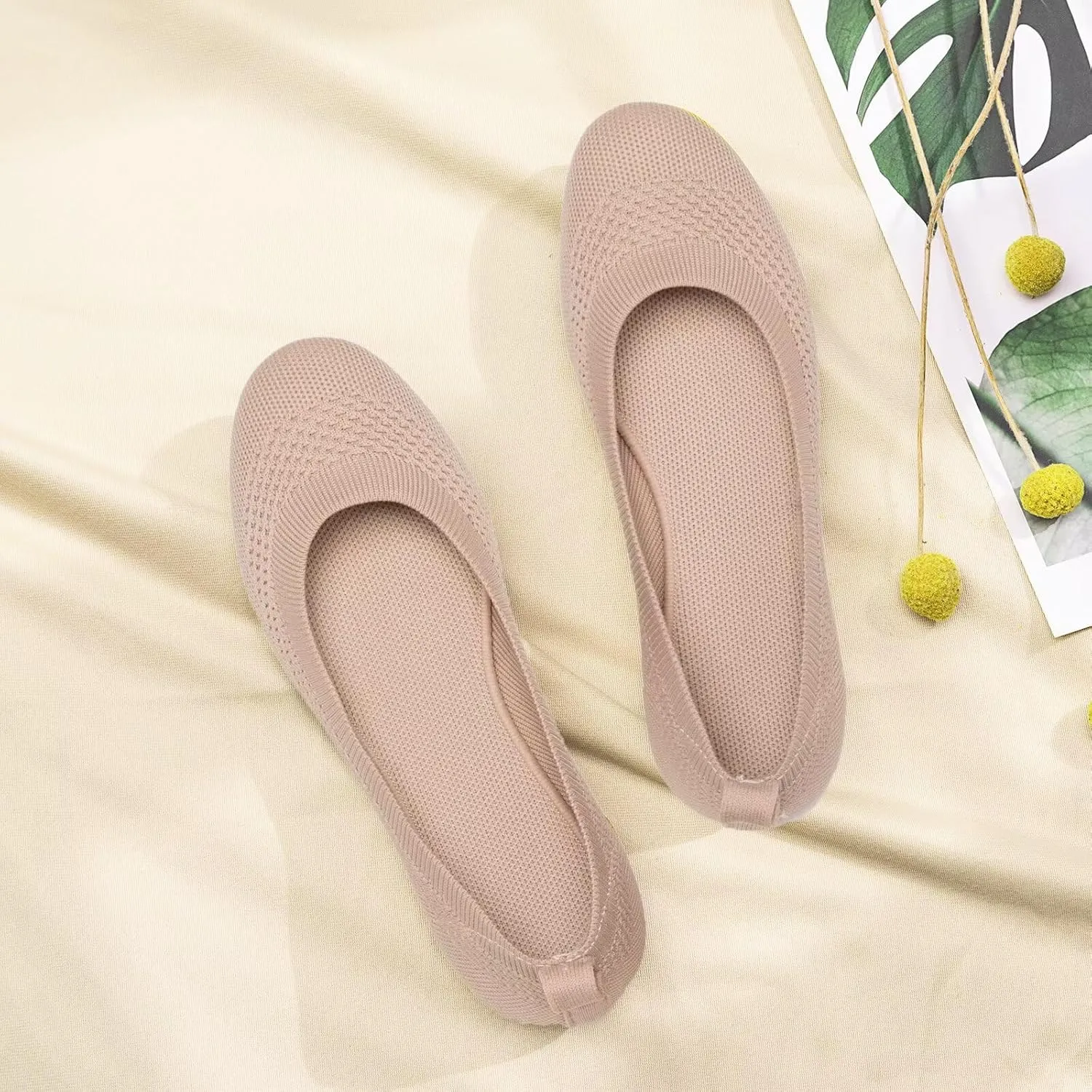 Frank Mully Womens Ballet Flat Shoes Knit Dress Shoes Round Toe Slip On Ballerina Walking Flats Shoes for Woman Low Wedge Comfort Soft