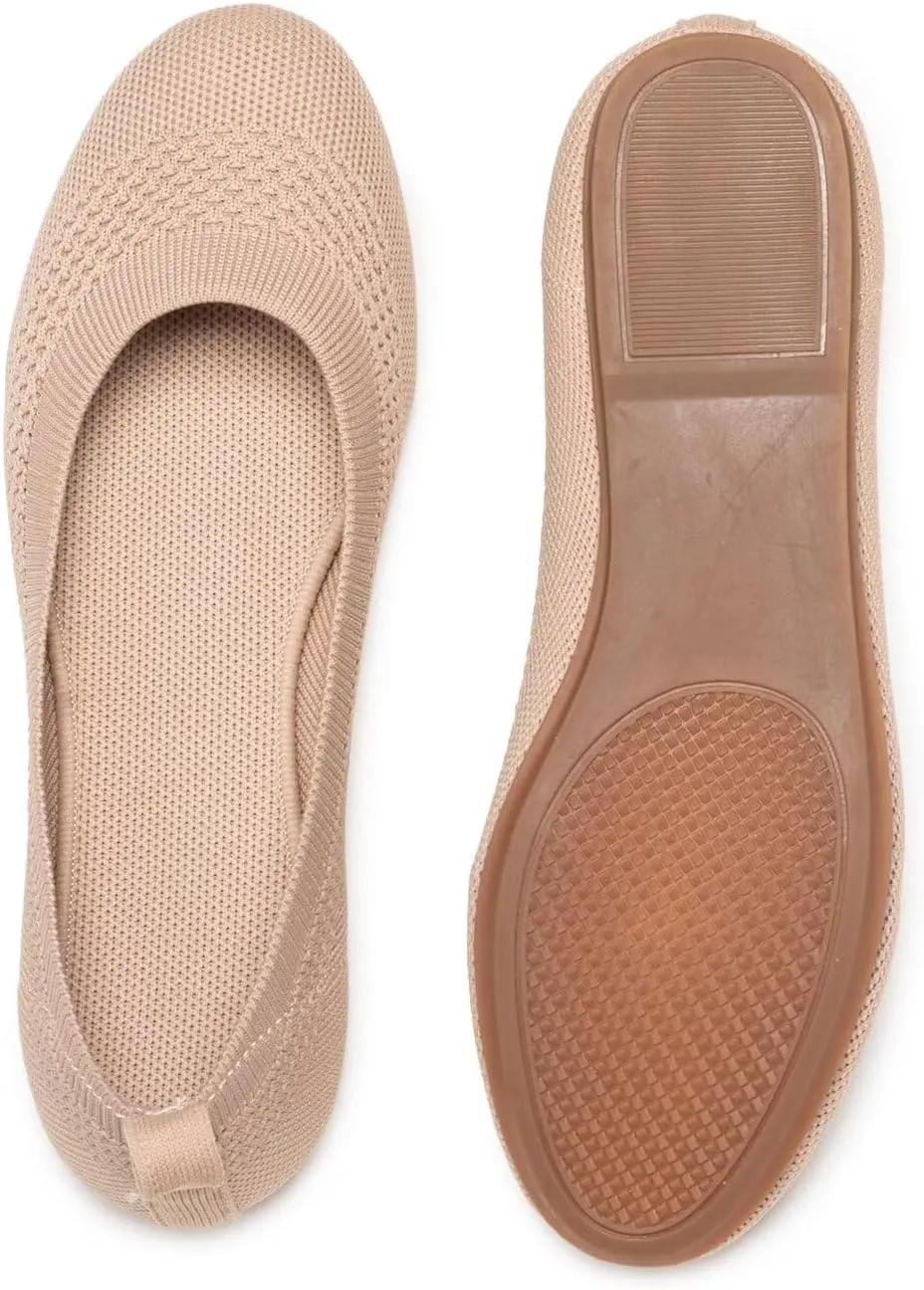 Frank Mully Womens Ballet Flat Shoes Knit Dress Shoes Round Toe Slip On Ballerina Walking Flats Shoes for Woman Low Wedge Comfort Soft