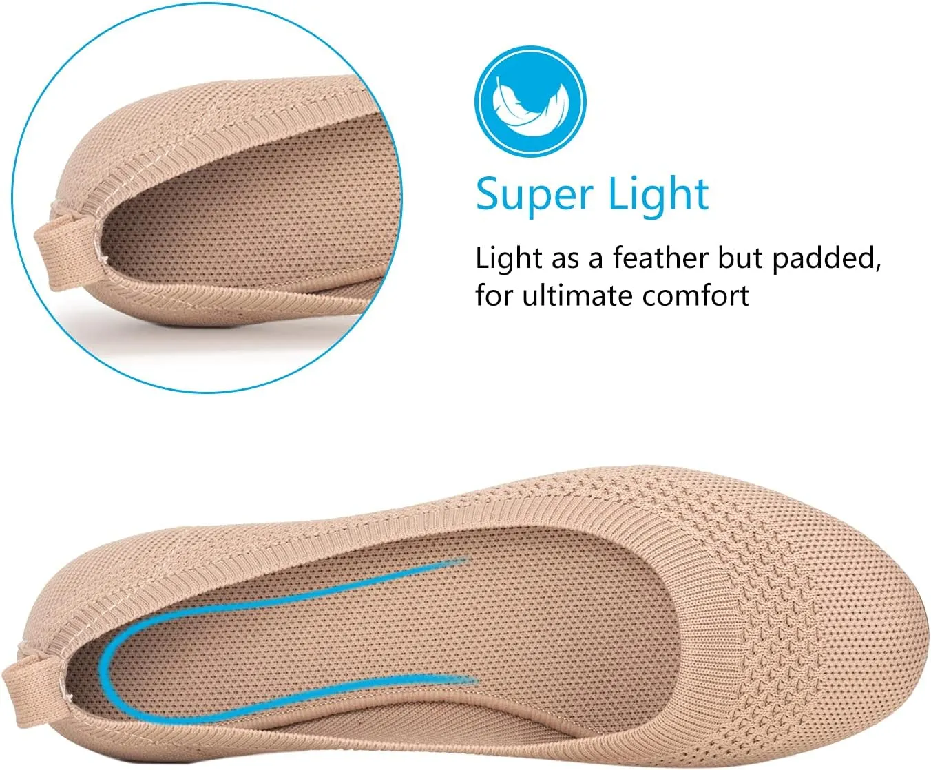 Frank Mully Womens Ballet Flat Shoes Knit Dress Shoes Round Toe Slip On Ballerina Walking Flats Shoes for Woman Low Wedge Comfort Soft