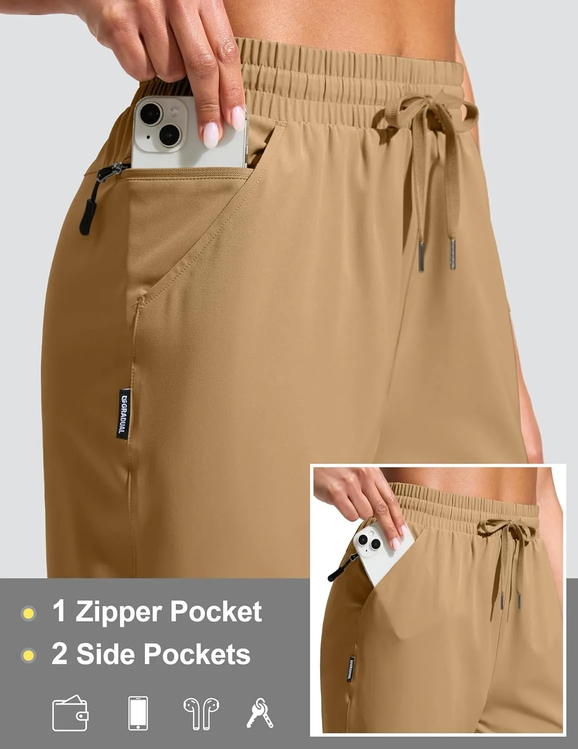 G Gradual Women's 13" Long Hiking Shorts with Zipper Pocket Lightweight Quick Dry Knee Length Bermuda Shorts for Women