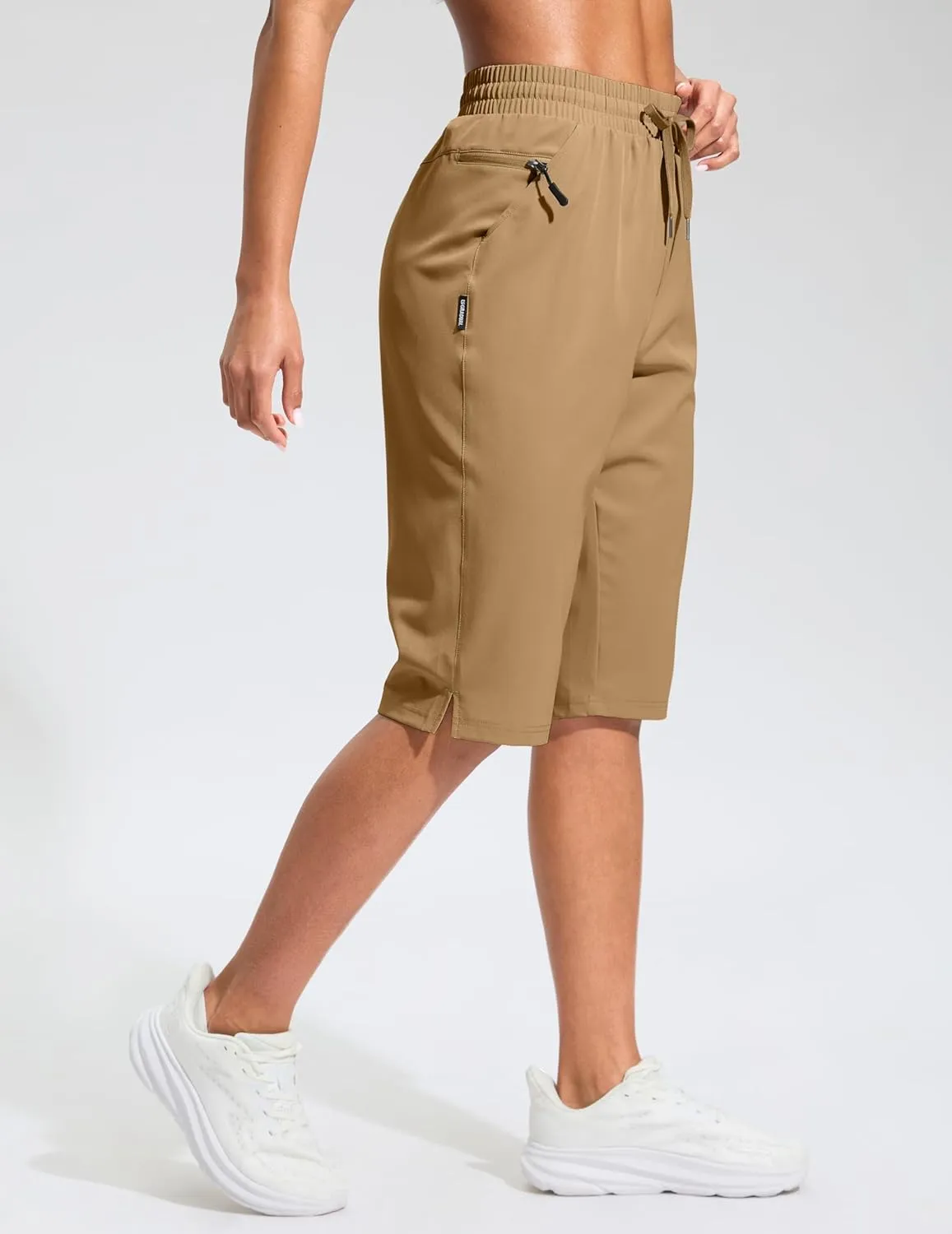 G Gradual Women's 13" Long Hiking Shorts with Zipper Pocket Lightweight Quick Dry Knee Length Bermuda Shorts for Women