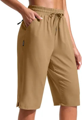 G Gradual Women's 13" Long Hiking Shorts with Zipper Pocket Lightweight Quick Dry Knee Length Bermuda Shorts for Women