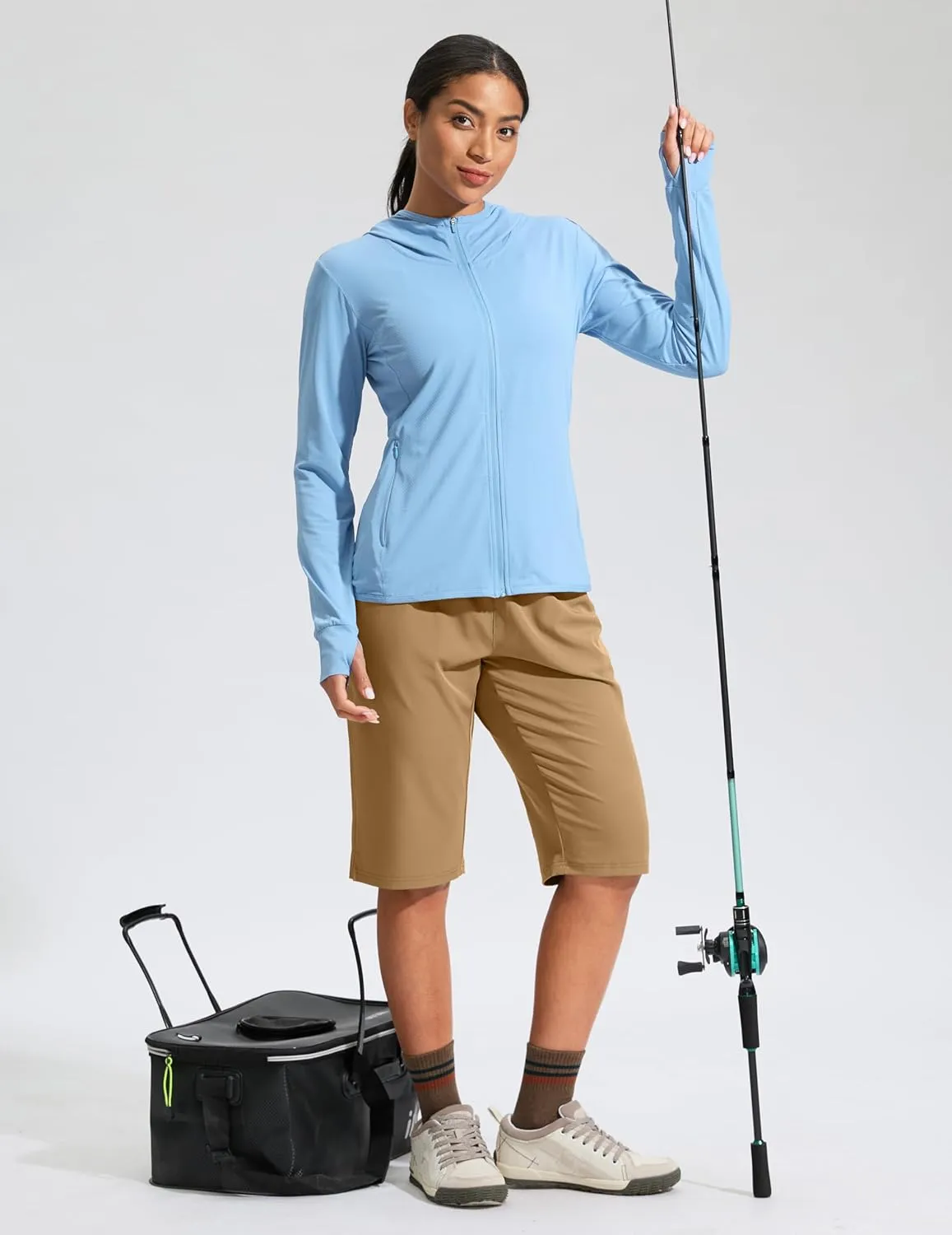 G Gradual Women's 13" Long Hiking Shorts with Zipper Pocket Lightweight Quick Dry Knee Length Bermuda Shorts for Women