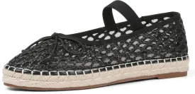 Goiphrri Platform Mary Jane Flats for Women Espadrilles Bow Knot Mary Janes Straw Woven Mesh Ballet Flats for Women Flatform Dress Pumps