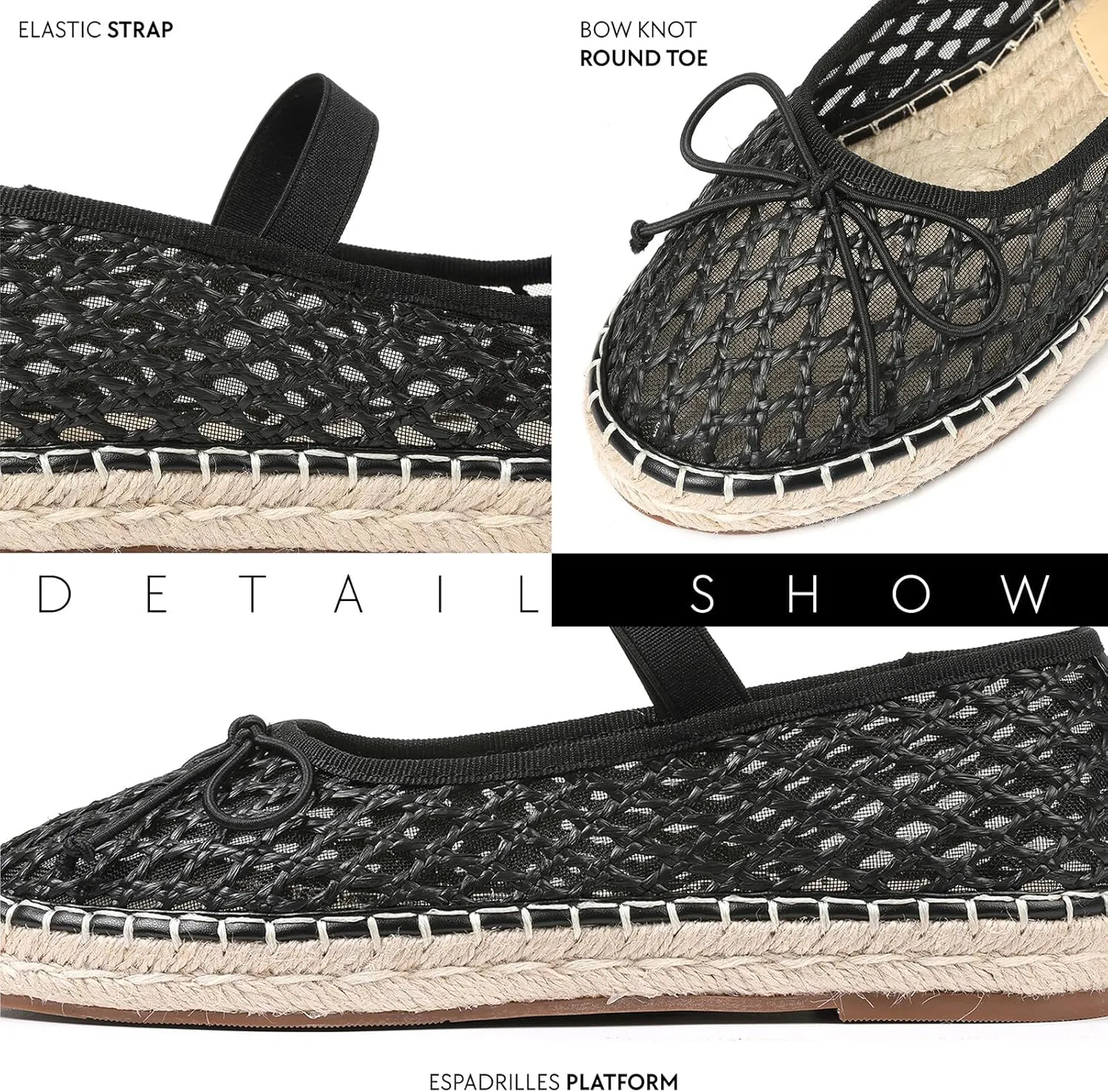 Goiphrri Platform Mary Jane Flats for Women Espadrilles Bow Knot Mary Janes Straw Woven Mesh Ballet Flats for Women Flatform Dress Pumps