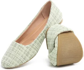 HEAWISH Womens Round Toe Flats Shoes Ballet Flats Dressy Comfortable White Green Flats for Women