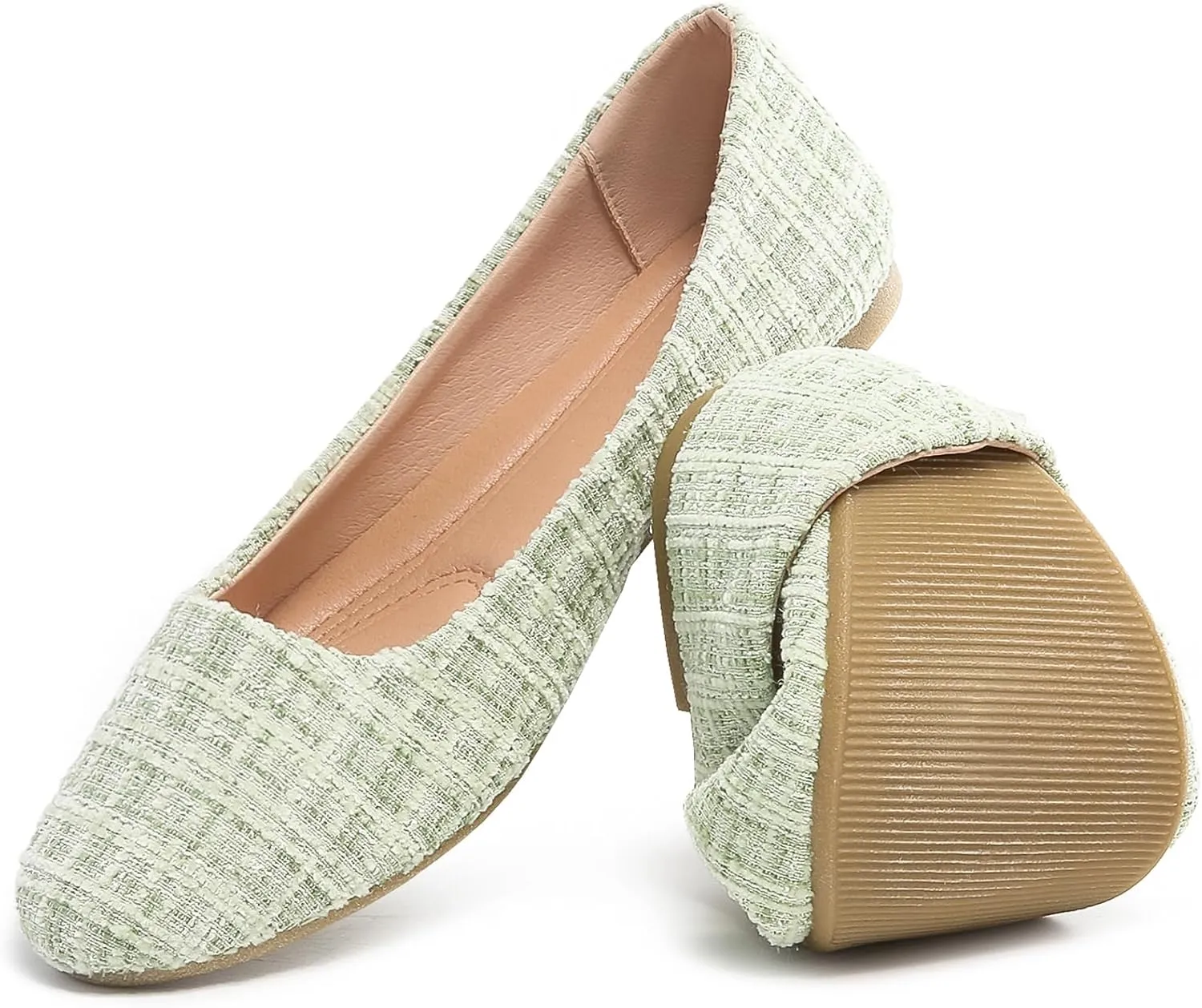 HEAWISH Womens Round Toe Flats Shoes Ballet Flats Dressy Comfortable White Green Flats for Women