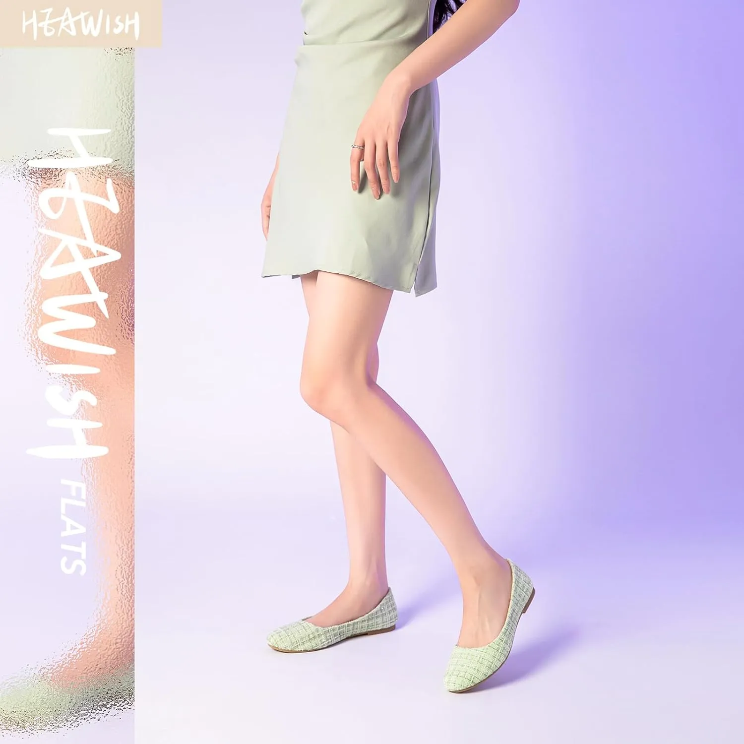 HEAWISH Womens Round Toe Flats Shoes Ballet Flats Dressy Comfortable White Green Flats for Women