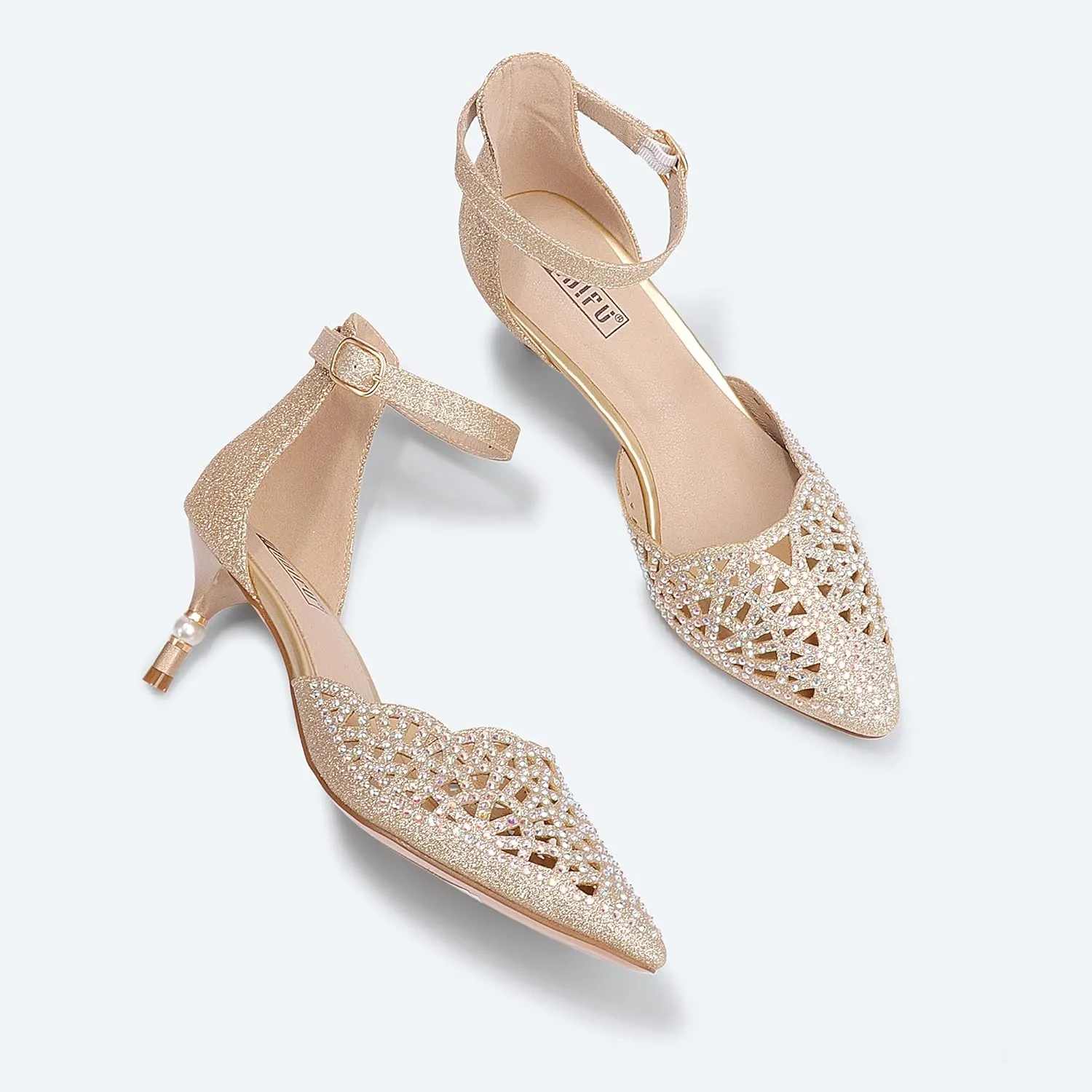 IDIFU Women's IN2 Candice Wedding Rhinestones Sequins Low Kitten Heels Pumps Dress Evening Shoes for Women Bridal Bride