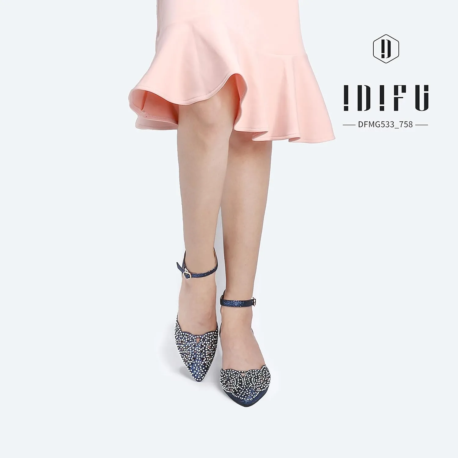 IDIFU Women's IN2 Candice Wedding Rhinestones Sequins Low Kitten Heels Pumps Dress Evening Shoes for Women Bridal Bride
