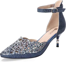 IDIFU Women's IN2 Candice Wedding Rhinestones Sequins Low Kitten Heels Pumps Dress Evening Shoes for Women Bridal Bride