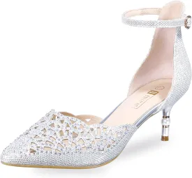 IDIFU Women's IN2 Candice Wedding Rhinestones Sequins Low Kitten Heels Pumps Dress Evening Shoes for Women Bridal Bride