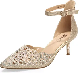 IDIFU Women's IN2 Candice Wedding Rhinestones Sequins Low Kitten Heels Pumps Dress Evening Shoes for Women Bridal Bride