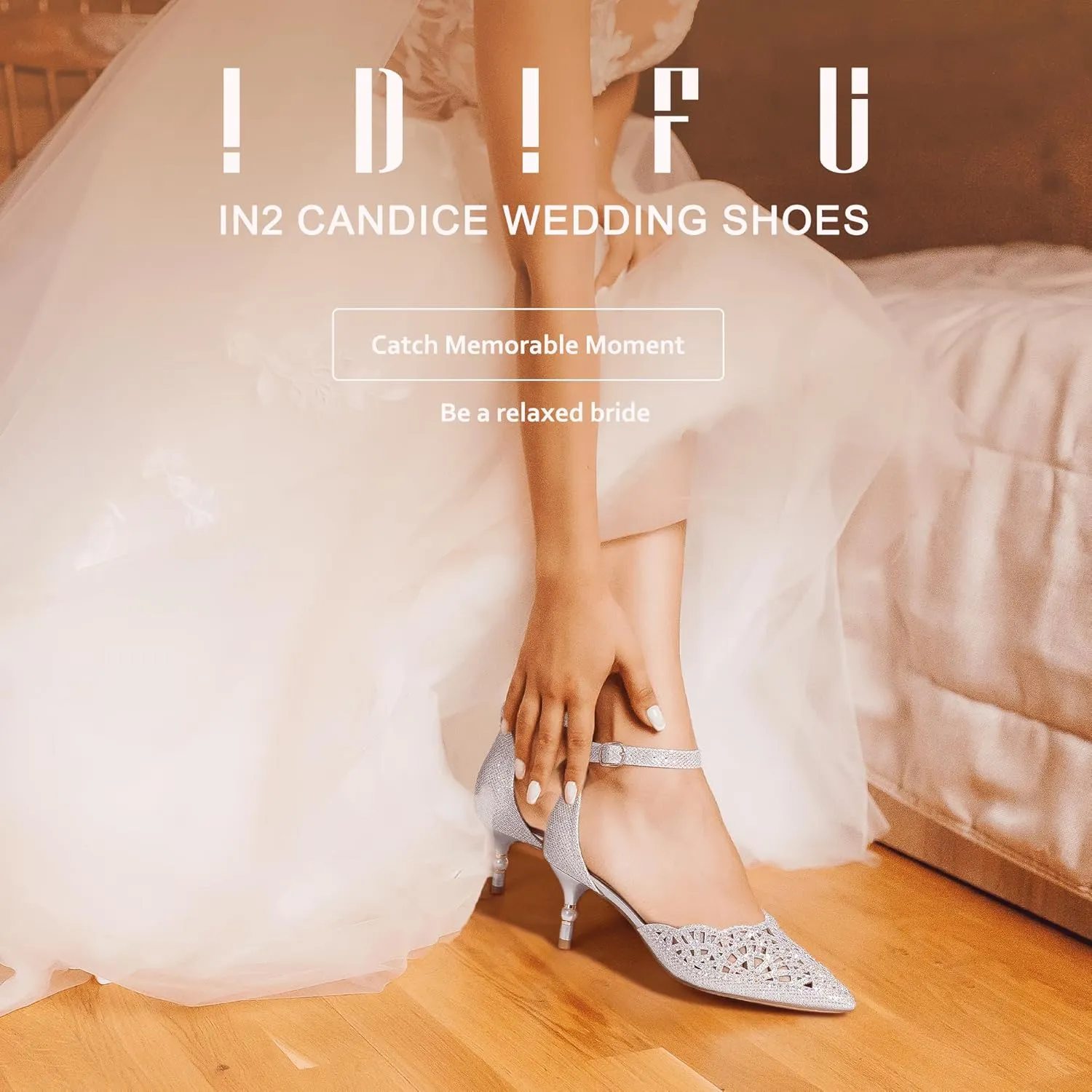 IDIFU Women's IN2 Candice Wedding Rhinestones Sequins Low Kitten Heels Pumps Dress Evening Shoes for Women Bridal Bride