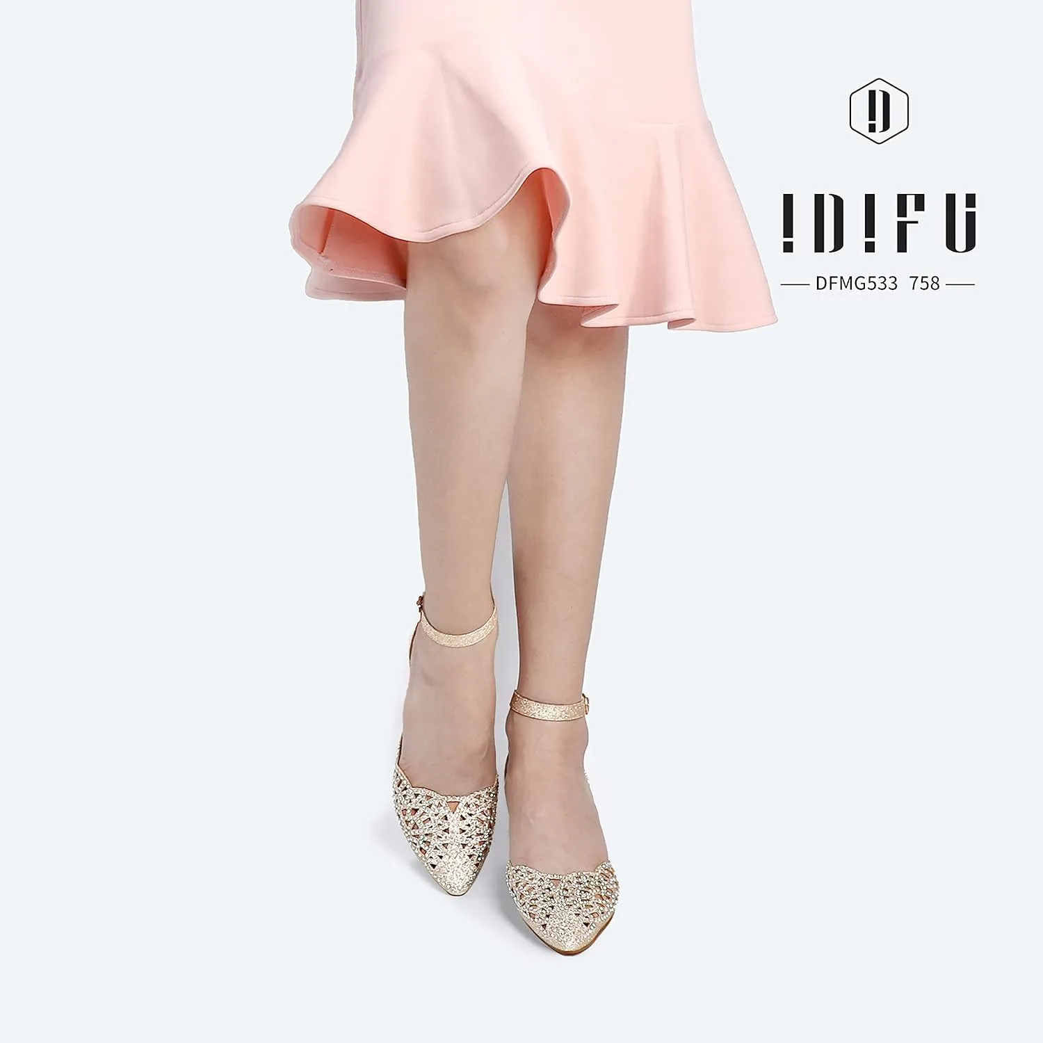 IDIFU Women's IN2 Candice Wedding Rhinestones Sequins Low Kitten Heels Pumps Dress Evening Shoes for Women Bridal Bride