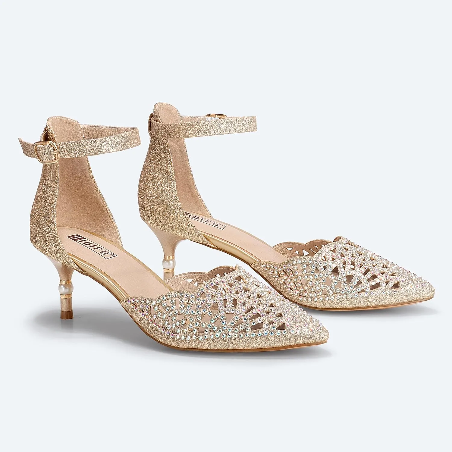IDIFU Women's IN2 Candice Wedding Rhinestones Sequins Low Kitten Heels Pumps Dress Evening Shoes for Women Bridal Bride