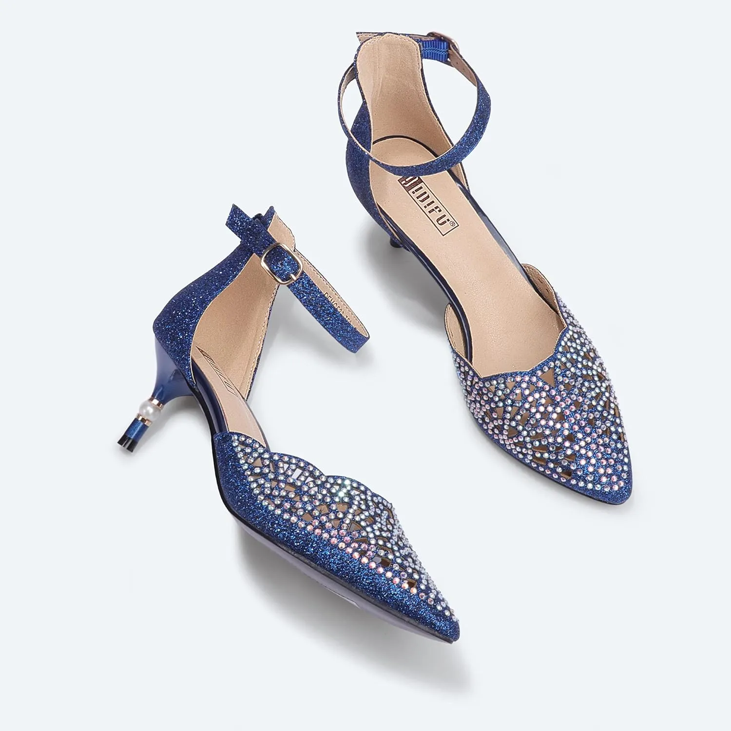 IDIFU Women's IN2 Candice Wedding Rhinestones Sequins Low Kitten Heels Pumps Dress Evening Shoes for Women Bridal Bride