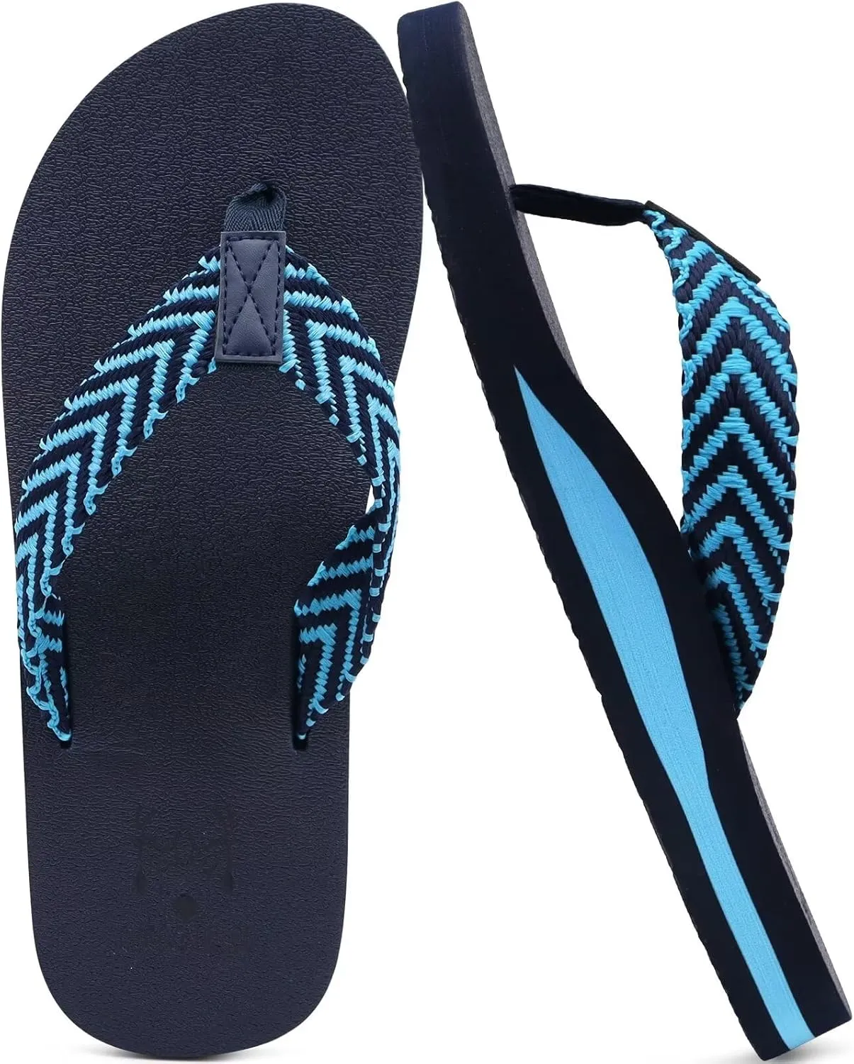 KuaiLu Men's Leather Flip Flops Arch Support Summer Beach Pool Water Thong Sandals Waterproof Rubber Walking Shoes