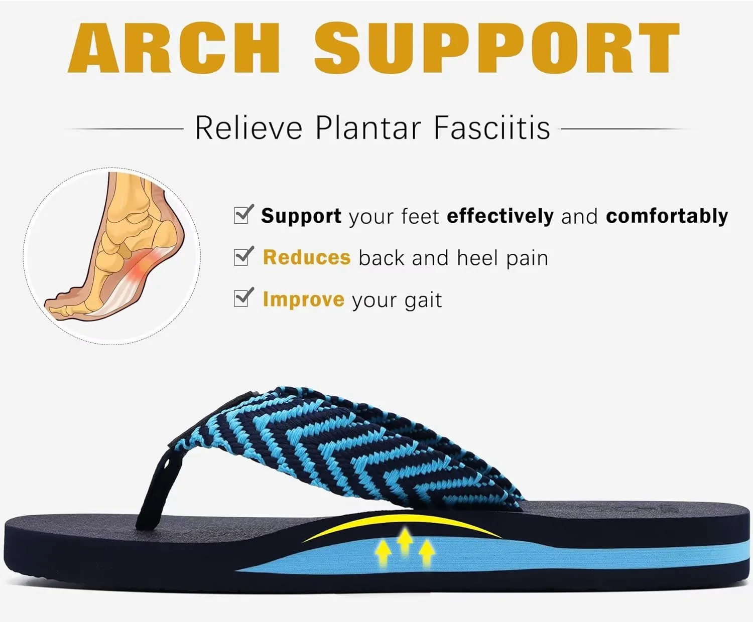 KuaiLu Men's Leather Flip Flops Arch Support Summer Beach Pool Water Thong Sandals Waterproof Rubber Walking Shoes